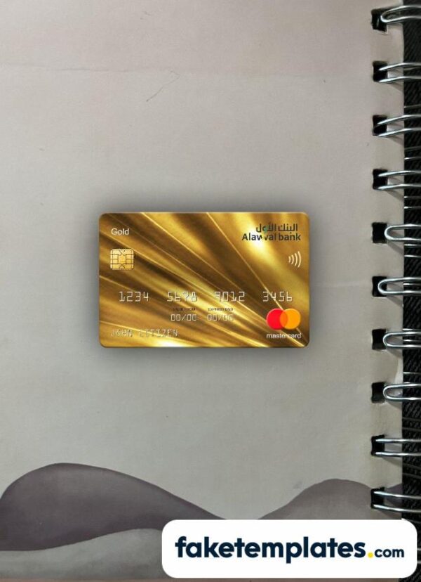 fake Saudi Arabia Alawwal Bank Mastercard gold photolook and scan look download PSD templates | 2 in 1