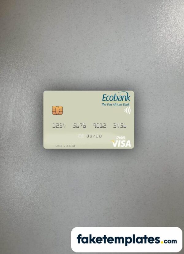 fake Senegal Ecobank Sénégal visa debit card photolook and scan look download PSD templates | 2 in 1