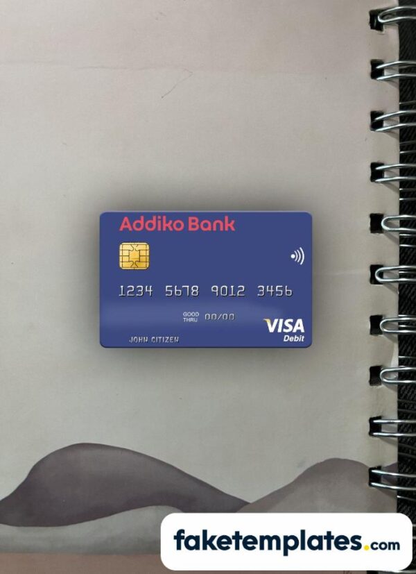 fake Slovenia Addiko Bank visa debit card photolook and scan look download PSD templates | 2 in 1