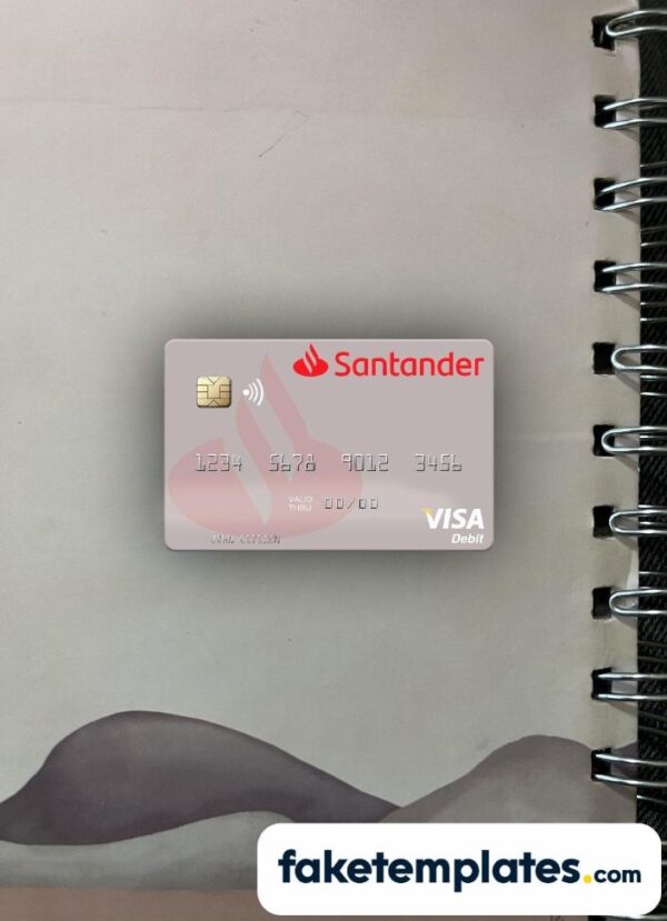 fake Spain Banco Santander visa debit card photolook and scan look download PSD templates | 2 in 1