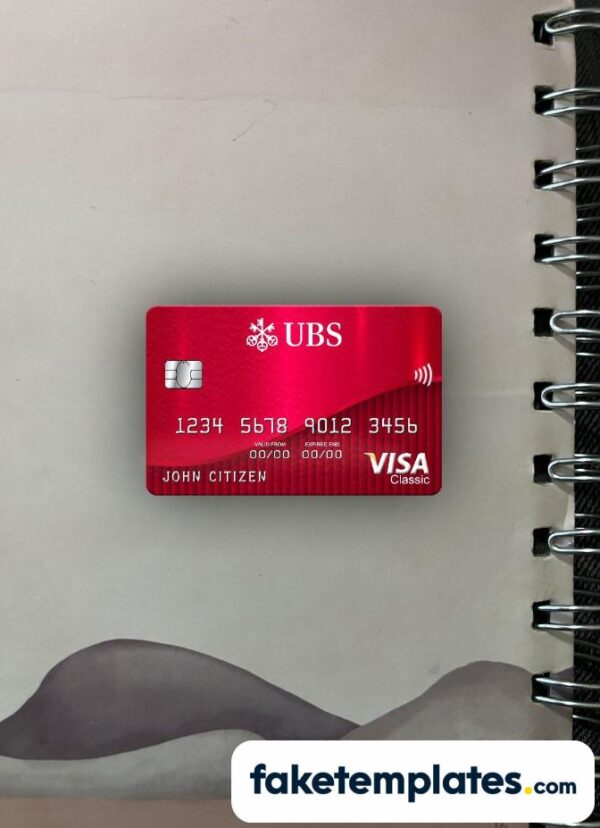 fake Switzerland UBS bank visa classic card photolook and scan look download PSD templates | 2 in 1