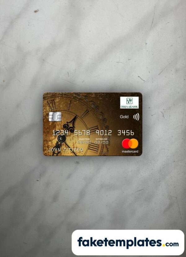 fake Ukraine Oshadbank Mastercard gold photolook and scan look download PSD templates | 2 in 1