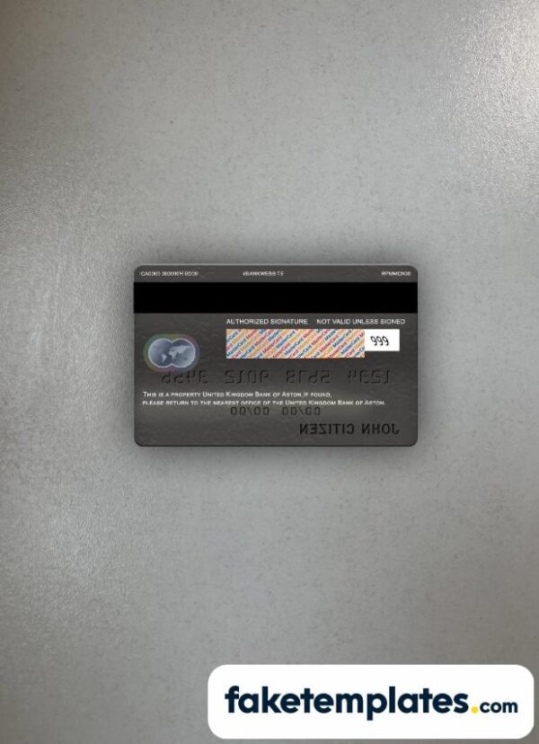 fake United Kingdom Bank of Aston Mastercard photolook and scan look download PSD templates | 2 in 1 - Image 2