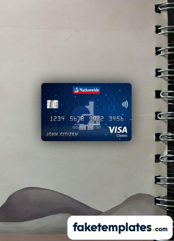 fake United Kingdom Nationwide bank visa classic card photolook and scan look download PSD templates | 2 in 1