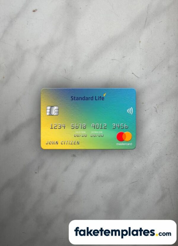 fake United Kingdom Standard Life bank Mastercard photolook and scan look download PSD templates | 2 in 1