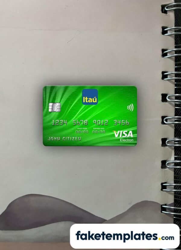 fake Uruguay Itau bank visa electron card photolook and scan look download PSD templates | 2 in 1